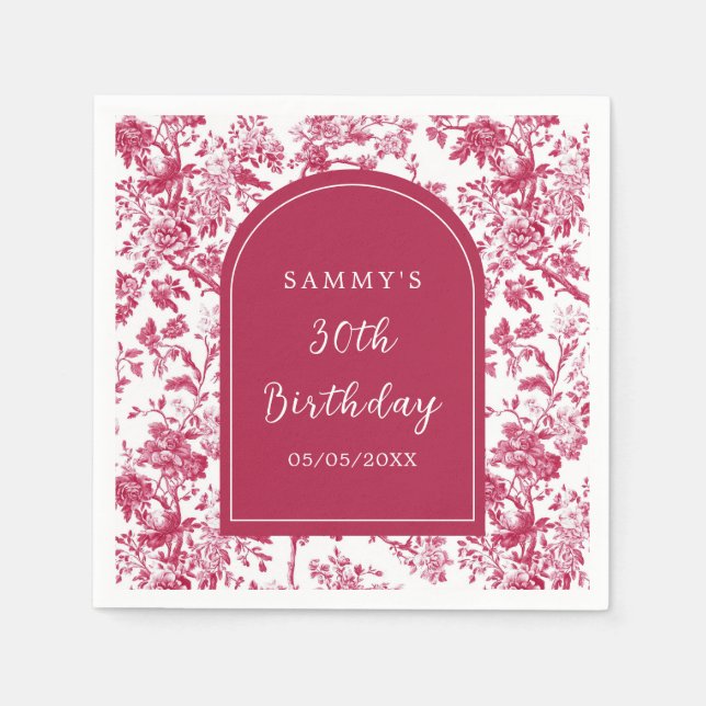 Pink Antique Chinoiserie Birthday Party Napkins (Front)