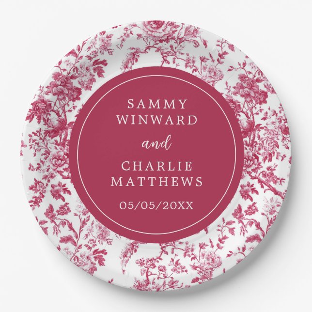 Pink Antique Chinoiserie Wedding Paper Plates (Front)