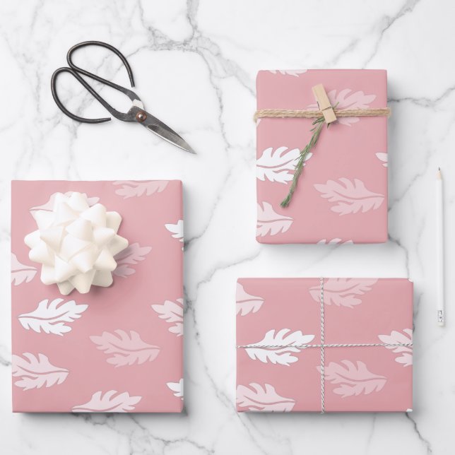 Pink Antique Leaves Pattern Wrapping Paper Sheets (Front)