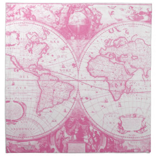 Pink Antique Map of the World Cloth Napkin
