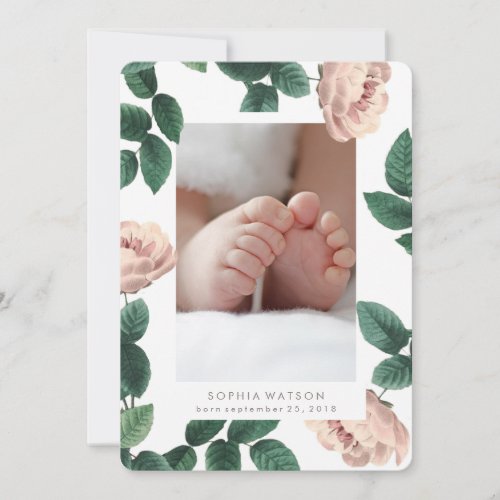 Pink Antique Rose Photo Card Birth Announcement