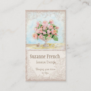 Pink Antique Vintage Elegant Lavish French Roses Business Card
