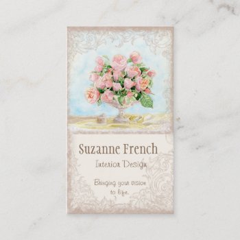 Pink Antique Vintage Elegant Lavish French Roses Business Card by EverythingBusiness at Zazzle