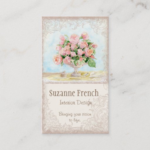 Customizable Pink Antique Vintage Elegant Lavish French Roses Business Card