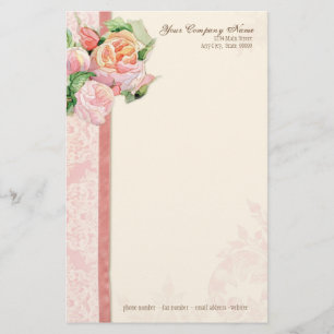 Pink Antique Vintage Elegant Lavish French Roses Stationery