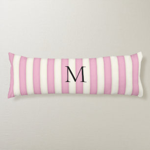 Pink & Antique White Stripes Monogrammed Body Pillow