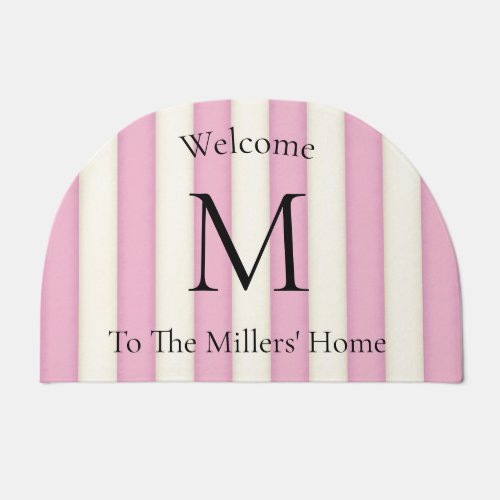 Pink  Antique White Stripes Personalized Doormat