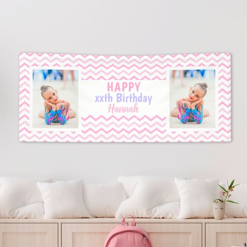 Pink Any Age Girl Photo Girly Birthday Party Banner
