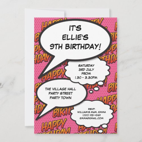 Pink Any Age Happy Birthday Party Fun Modern Invitation
