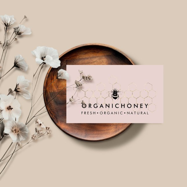 Pink Apiarist Honey Gold Bumble Bee Honeycomb Business Card (Creator Uploaded)