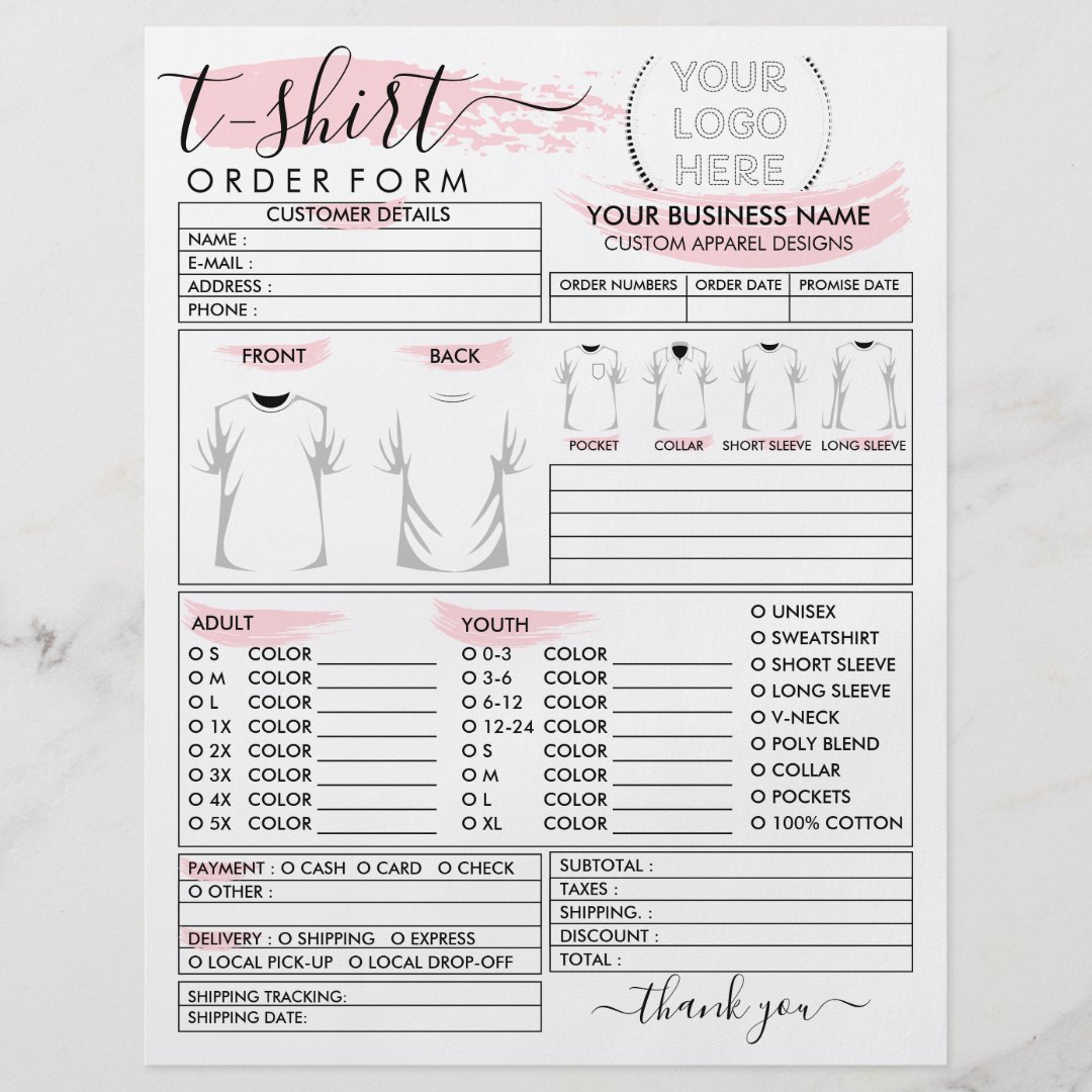 Pink Apparel T-shirt Print Order Form Flyer | Zazzle