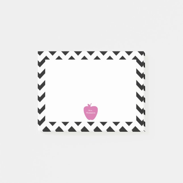 Pink Apple Black Chevron Teacher Post-it® Notes (Front)