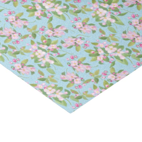 Pink Apple Blossom Floral Pattern on Sky Blue Tissue Paper