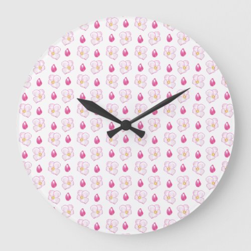 Pink Apple Blossom Flowers and Buds White Large Clock