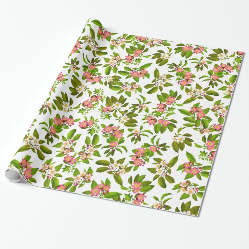 Pink Apple Blossom Flowers Wrapping Paper