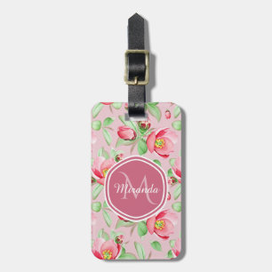 Pink Apple Blossom Monogram Luggage Tag
