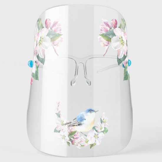 Pink Apple Blossoms and Bluebird Face Shield
