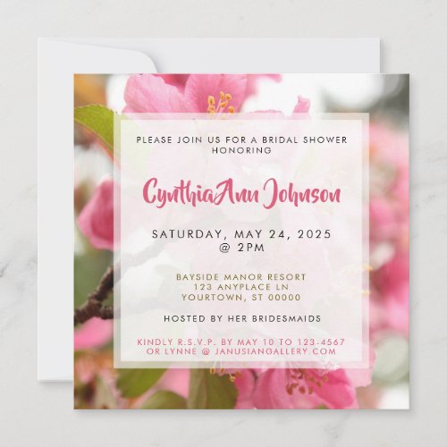 Pink Apple Blossoms Bridal Shower Invitation