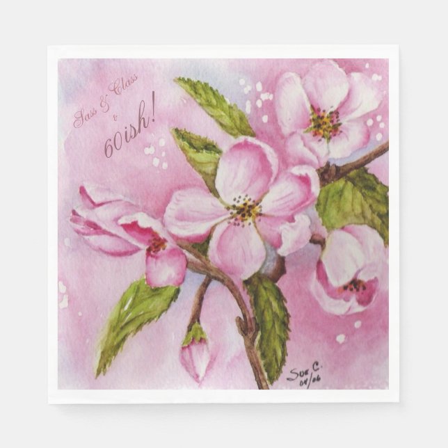 PINK APPLE BLOSSOMS FLOWER MONOGRAMMED NAPKINS (Front)