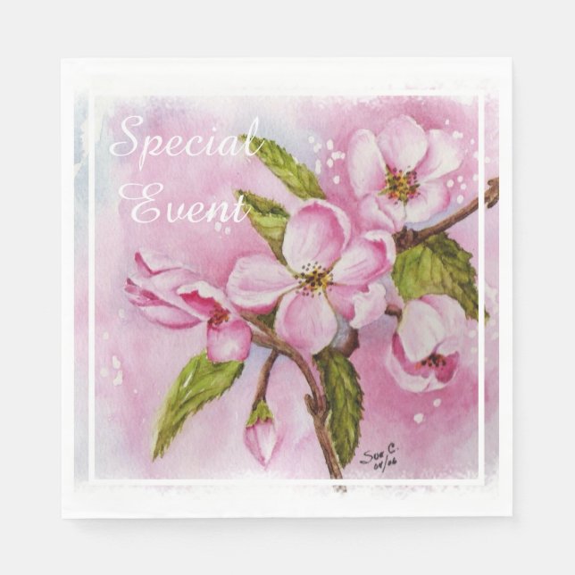 Pink Apple Blossoms Napkins (Front)