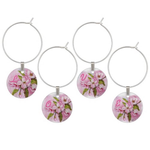 PINK APPLE BLOSSOMS WEDDING GIFT WINE CHARM