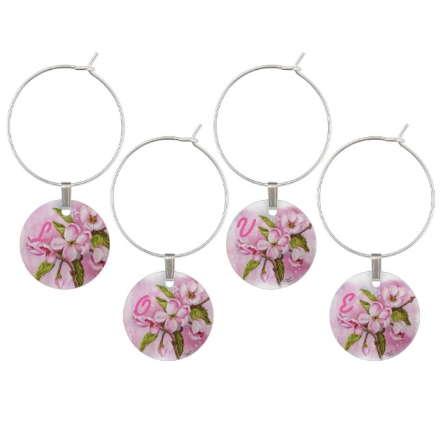 PINK APPLE BLOSSOMS WEDDING GIFT WINE CHARM (Staggered)