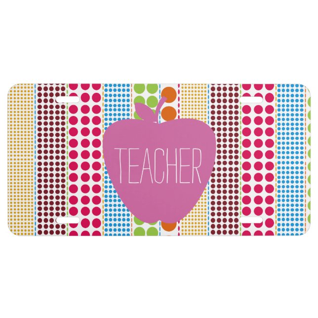 Pink Apple Boho Dots Teacher License Plate Cover (Front)