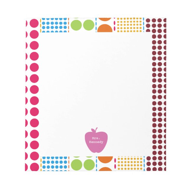 Pink Apple Boho Dots Teacher Notepad (Front)