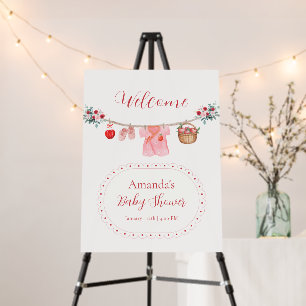 Pink Apple Clothesline Baby Shower Welcome Sign