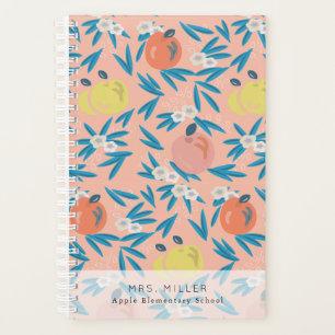 Pink Apple Floral Pattern Teacher Planner