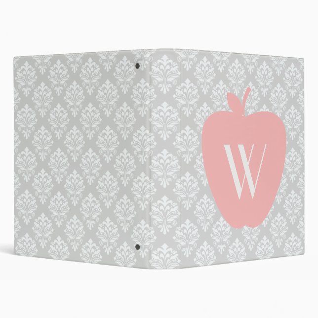 Pink Apple Gray Damask Binder For Teachers (Background)