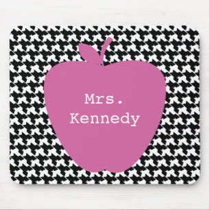 Pink Apple Houndstooth Teacher Mouse Pad