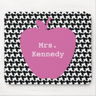 Pink Apple Houndstooth Teacher Mouse Pad