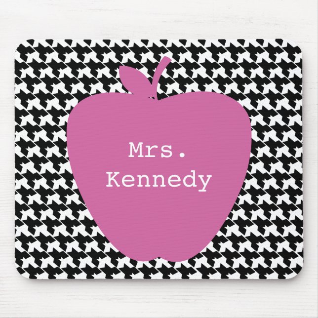 Pink Apple Houndstooth Teacher Mouse Pad (Front)