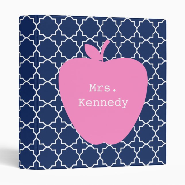 Pink Apple Navy Quatrefoil 3 Ring Binder (Front/Spine)