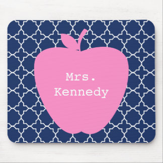 Pink Apple Navy Quatrefoil Mouse Pad