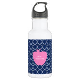 Preppy Watercolor Hearts in Blue Stainless Steel Water Bottle 