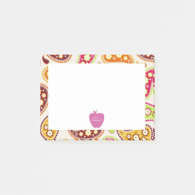 Pink Apple Paisley Teacher Post-it Notes (Front)