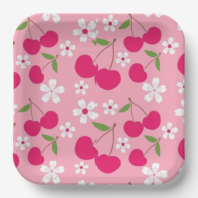 Pink apple paper plates (Front)