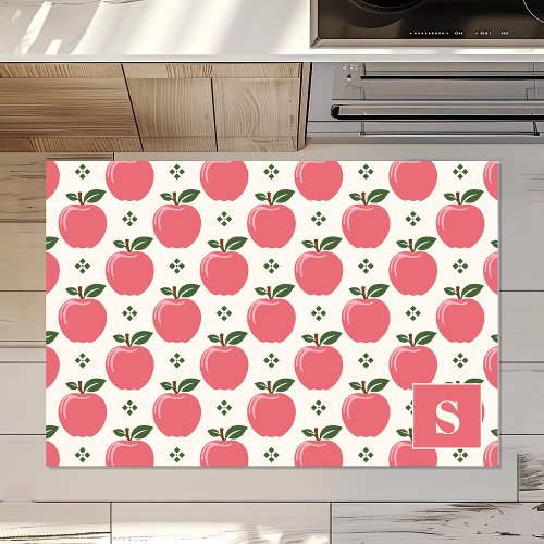 Pink Apple Pattern Farmhouse Monogram Rug