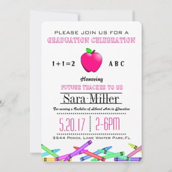 Pink Apple Teacher Graduation Invitation | Zazzle