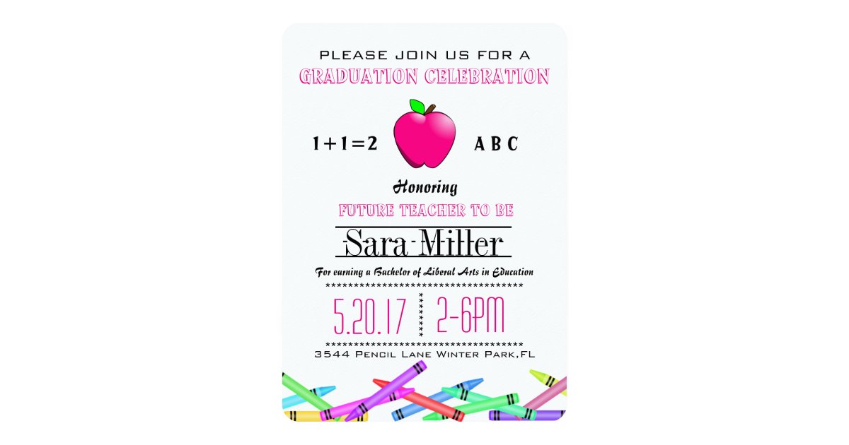 Pink Apple Teacher Graduation Invitation | Zazzle.com