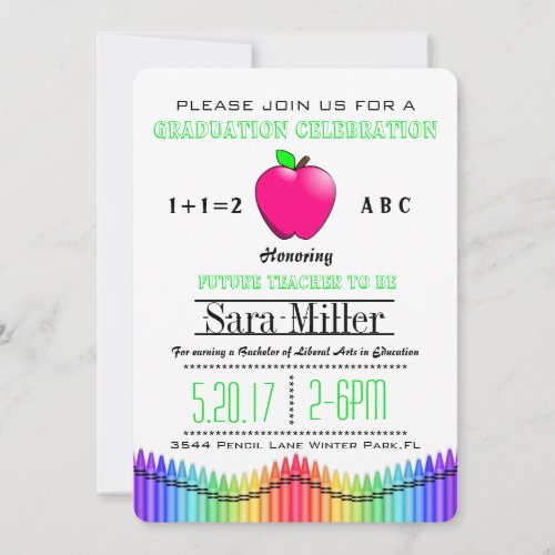 Pink Apple Teacher Graduation Invitation