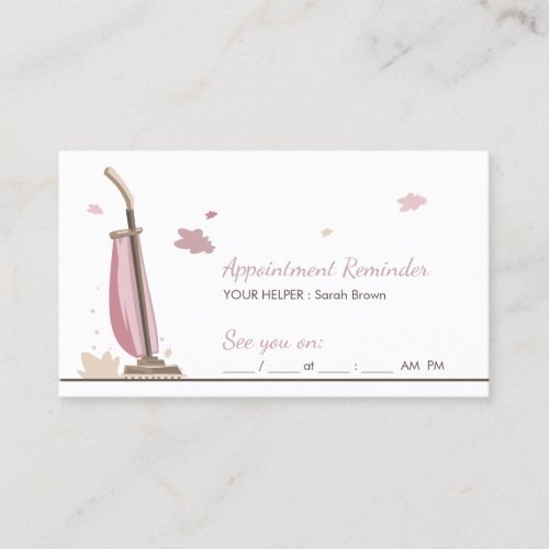 Pink Appointment Reminder House Cleaning Business Card