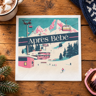 Pink Après Bébé Retro Ski Baby Shower Napkins