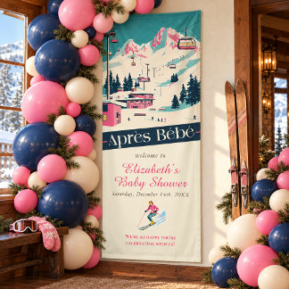 Pink Après Bébé Retro Ski Baby Shower Welcome Banner