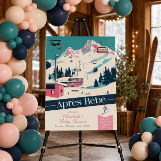 Pink Après Bébé Retro Ski Baby Shower Welcome Sign