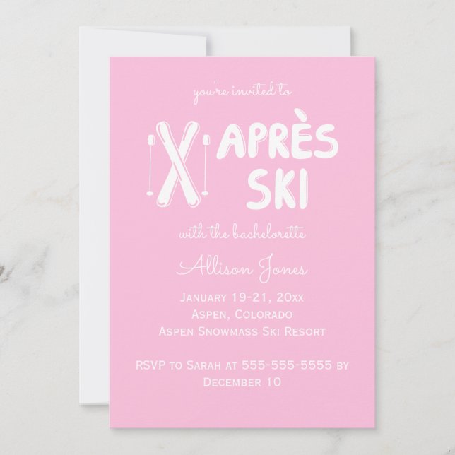 Pink Apres Ski Bachelorette Party Invitation (Front)