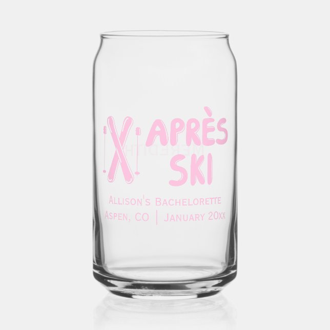 Pink Apres Ski Winter Bachelorette Party Favor Can Glass (Front)
