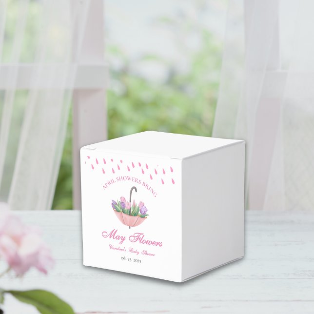Pink April Showers Bring May Flower Baby Shower Favor Boxes (Creator Uploaded)